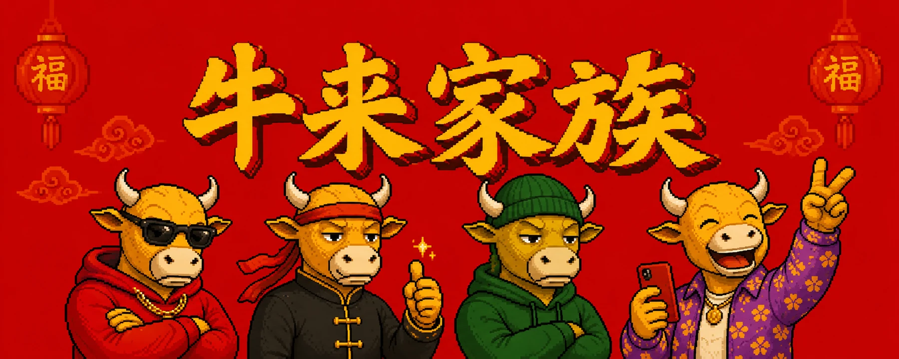 牛来家族像素角色横幅